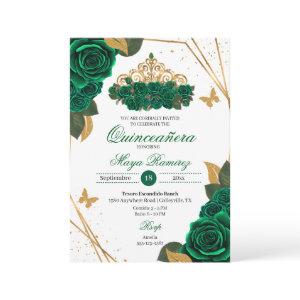 Green Roses Tiara Gold Glitter Quinceañera