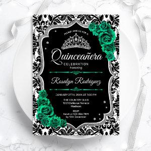 Green Silver Black Damask Elegant Quinceanera