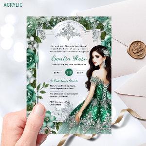 Green Silver Dress Quinceañera Elegant Mis Quince Acrylic