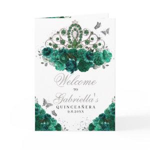 Green & Silver Floral Tiara Quinceanera Program