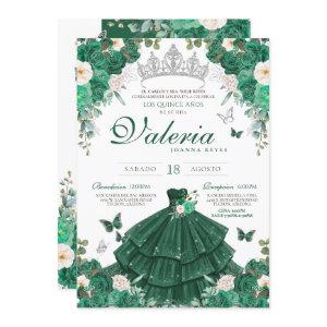 Green Silver Roses Elegant Princess Quinceanera