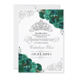 Green Silver Tiara Mis Quince Floral Birthday