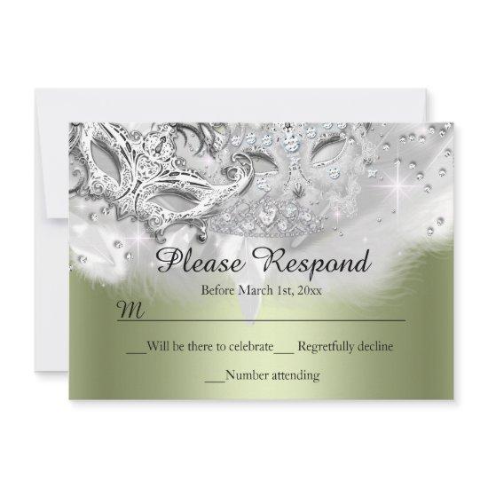 Green Sparkle Masquerade RSVP Reply