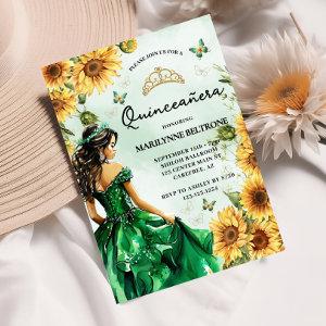 Green Sunflower Butterfly Princess Quinceañera