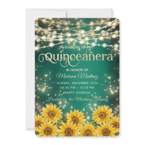 Green Sunflower  String lights gold sparkle quince