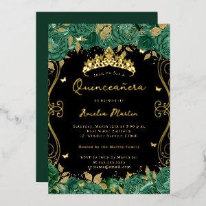 Green Swirl Scroll Floral Quinceanera  Foil
