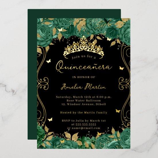 Green Swirl Scroll Floral Quinceanera  Foil