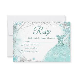 Green Teal Silver Christmas Princess Quinceañera RSVP Card