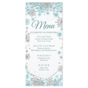 Green Teal Silver Christmas Snowflake Quinceañera Menu