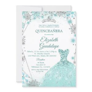Green Teal Silver Winter Snowflake Quinceanera