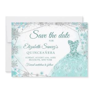 Green Teal Snowflake Mis Quince Save The Date