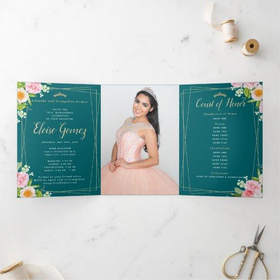 Green Trifold Floral Quinceanera
