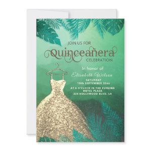 Green tropical summer gold dress Quinceañera