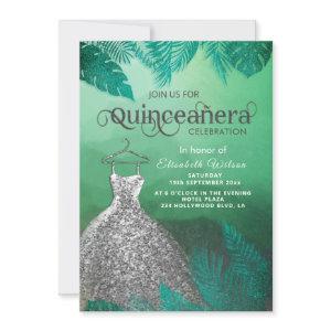 Green tropical summer silver dress Quinceañera