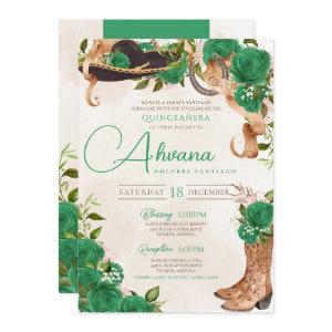 Green Vintage Charra Quinceanera Western Roses