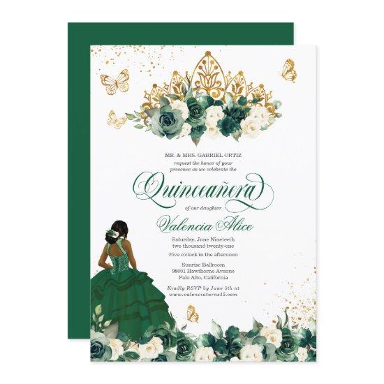 Green Watercolor Flowers + Butterfly Quinceanera I
