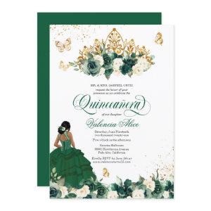 Green Watercolor Flowers + Butterfly Quinceanera