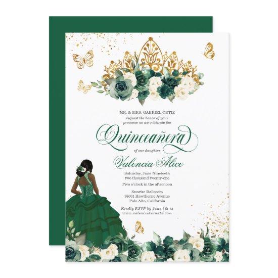 Green Watercolor Flowers + Butterfly Quinceanera
