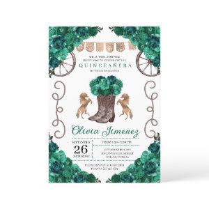 Green Western Charra Floral Boots Quinceañera