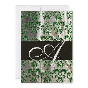 GREEN WHITE BLACK SILK DAMASK MONOGRAM GOLD