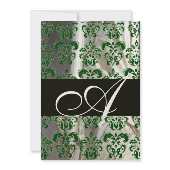 GREEN WHITE BLACK SILK DAMASK MONOGRAM GOLD