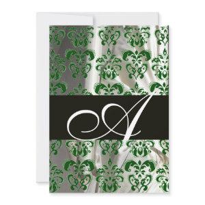 GREEN WHITE BLACK SILK DAMASK MONOGRAM