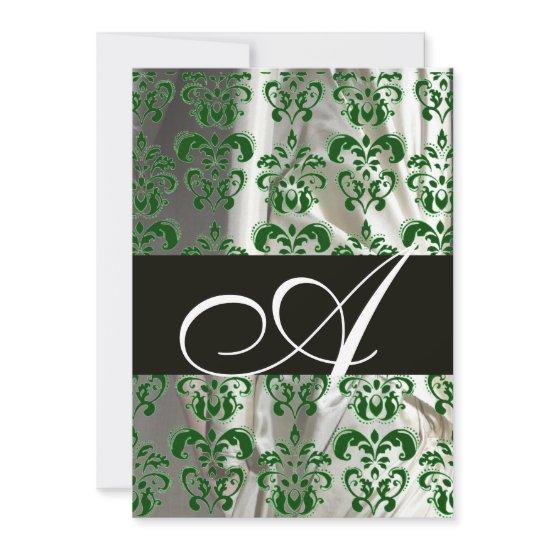 GREEN WHITE BLACK SILK DAMASK MONOGRAM