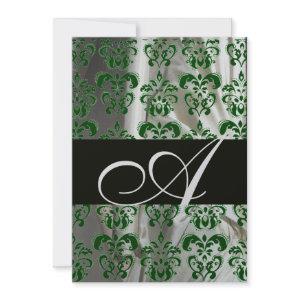 GREEN WHITE BLACK SILK DAMASK MONOGRAM SILVER