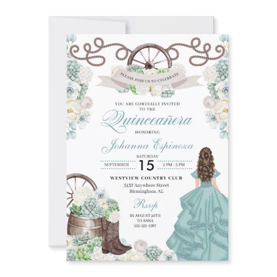 Green White Cacti Western Boots Charra Quinceañera