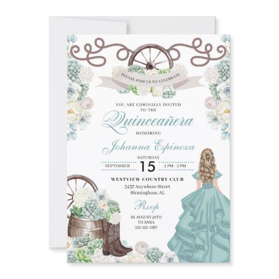 Green White Cacti Western Boots Charra Quinceañera