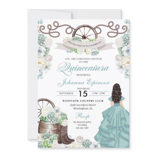 Green White Cacti Western Boots Charra Quinceañera