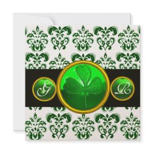 GREEN WHITE DAMASK ,SHAMROCK MONOGRAM Champagne