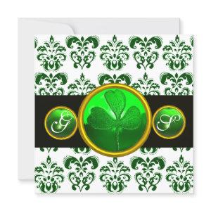 GREEN WHITE DAMASK ,SHAMROCK MONOGRAM St Patrick