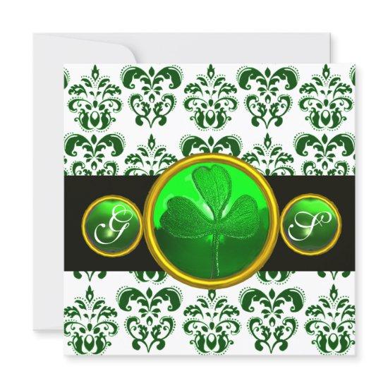 GREEN WHITE DAMASK ,SHAMROCK MONOGRAM St Patrick