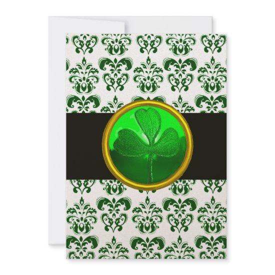 GREEN WHITE DAMASK WITH SHAMROCK Black Champagne