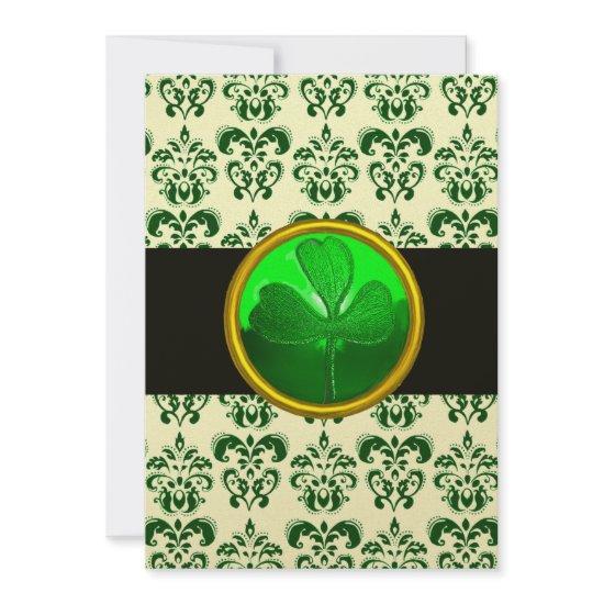 GREEN WHITE DAMASK WITH SHAMROCK Black Gold