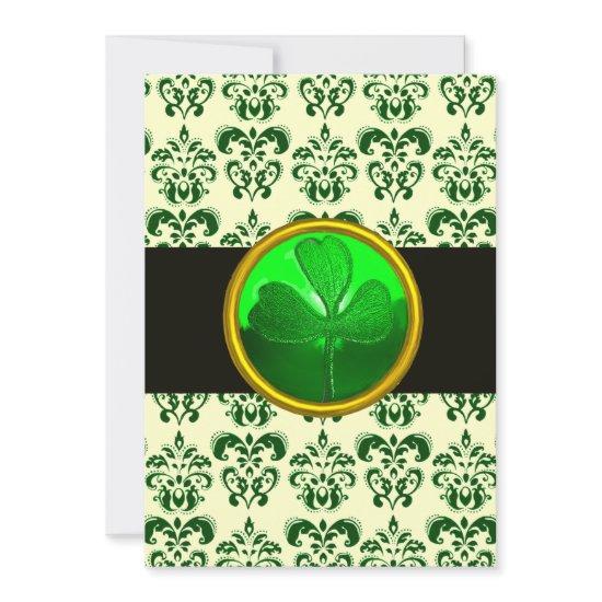 GREEN WHITE DAMASK WITH SHAMROCK Black Silver