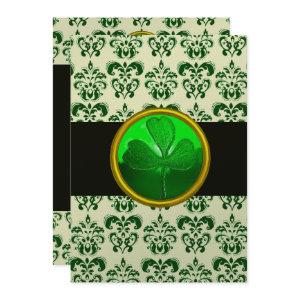 GREEN WHITE DAMASK WITH SHAMROCK Black Silver
