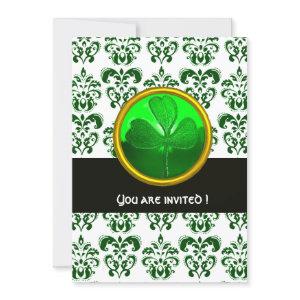 GREEN WHITE DAMASK WITH SHAMROCK St Patrick Day