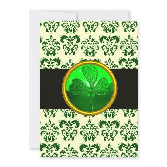 GREEN WHITE DAMASK WITH SHAMROCK St Patrick's Day