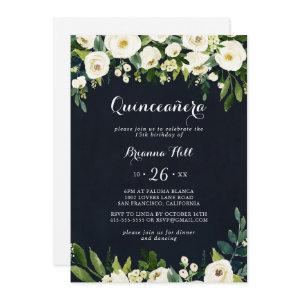 Green White Floral Royal Blue Quinceañera