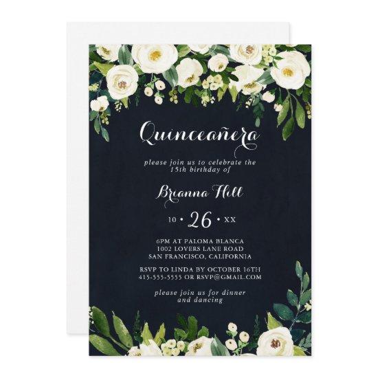 Green White Floral Royal Blue Quinceañera