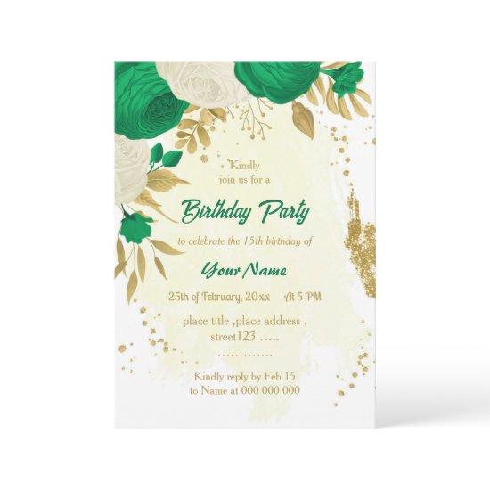 green & white flowers gold birthday party