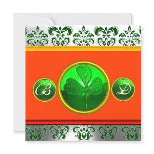 GREEN WHITE ORANGE  DAMASK ,SHAMROCK MONOGRAM