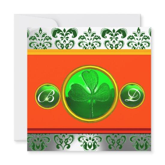 GREEN WHITE ORANGE  DAMASK ,SHAMROCK MONOGRAM