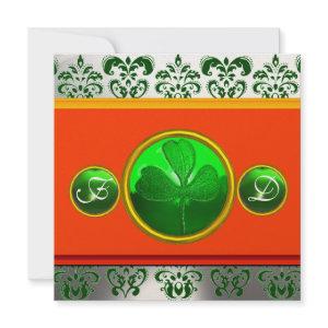 GREEN WHITE ORANGE  DAMASK ,SHAMROCK MONOGRAM