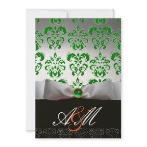 GREEN WHITE RIBBON & BLACK DAMASK MONOGRAM Gold