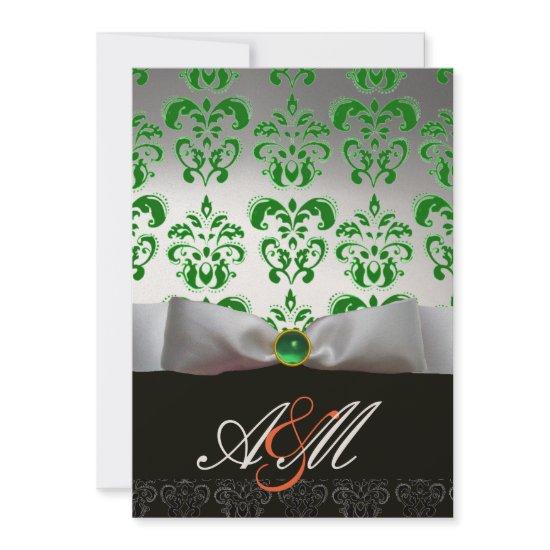GREEN WHITE RIBBON & BLACK DAMASK MONOGRAM Gold
