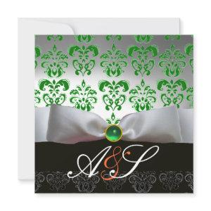 GREEN WHITE RIBBON & BLACK DAMASK MONOGRAM Gold