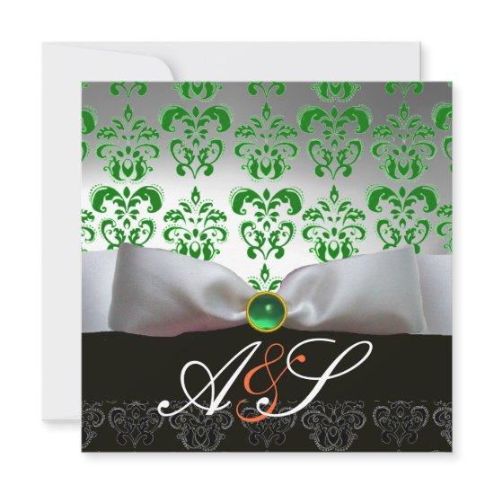 GREEN WHITE RIBBON & BLACK DAMASK MONOGRAM Gold